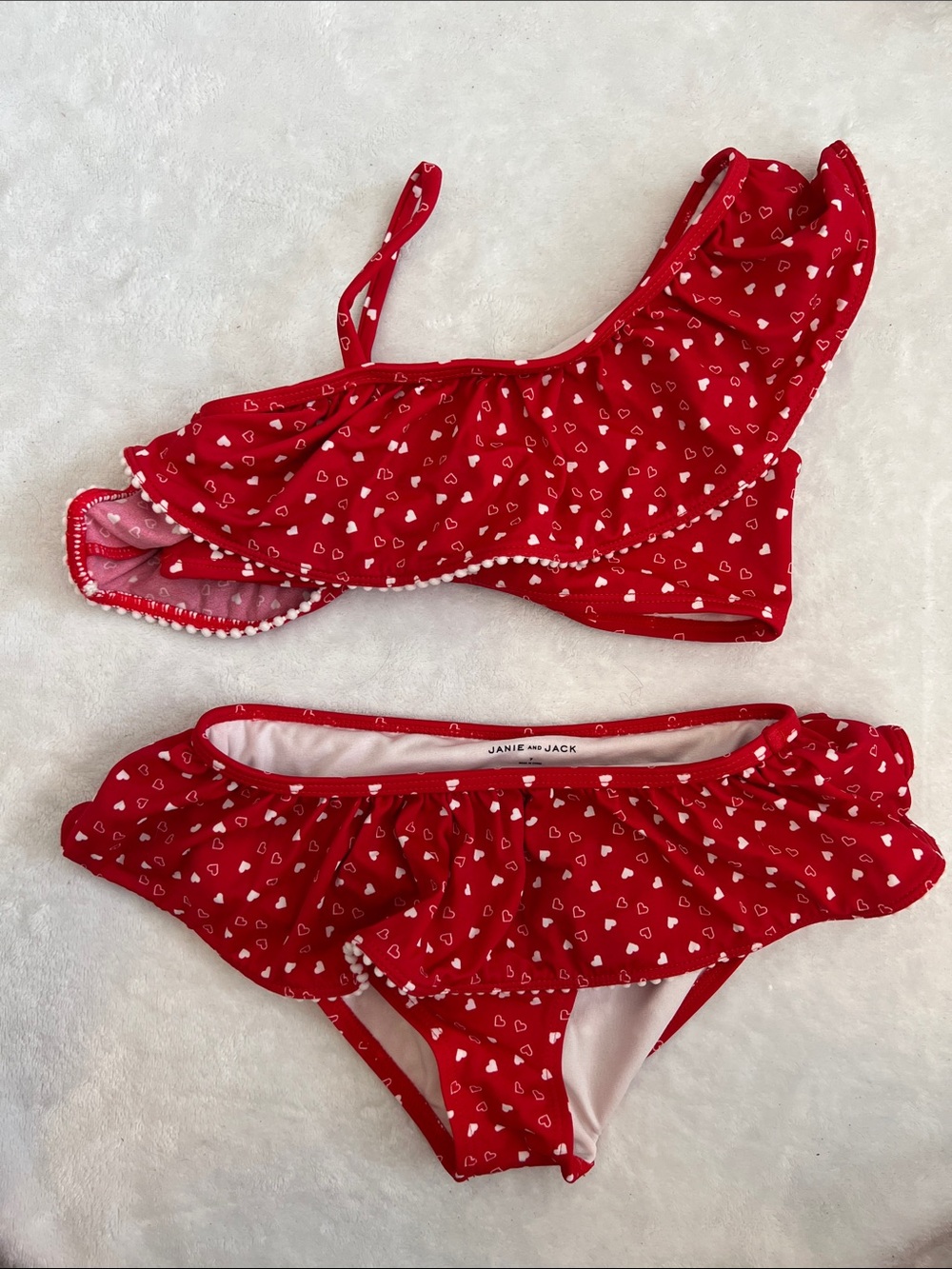 Janie and Jack Red Heart Ruffle Two-Piece Swim Set